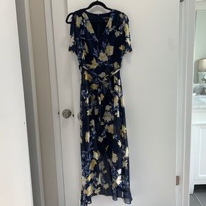 Navy blue and yellow flowered sundress/flowy dress